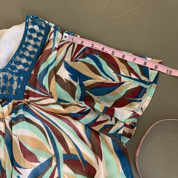 Lane Bryant Short Sleeve Blouse Lightweight Crochet Teal Brown Top Womens 18 20 - Picture 14 of 15